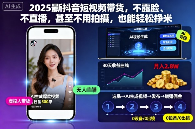 2025最新抖音短视频带货，不露脸、不直播，甚至不用拍摄，也能轻松挣米-云泽轻创网