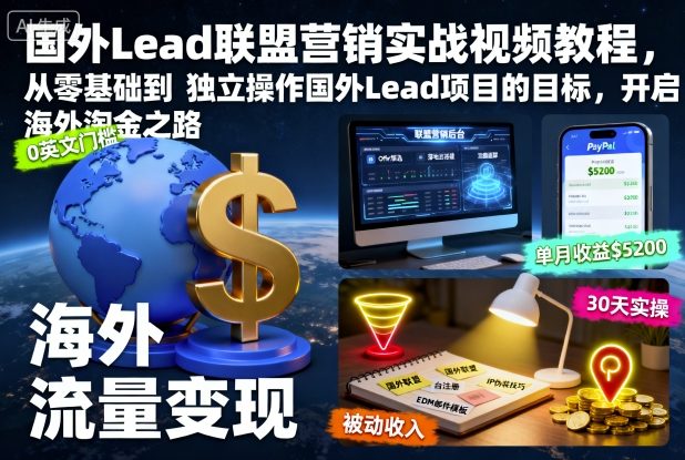 国外Lead联盟营销实战视频教程，从零基础到独立操作国外Lead项目的目标，开启海外淘金之路-云泽轻创网