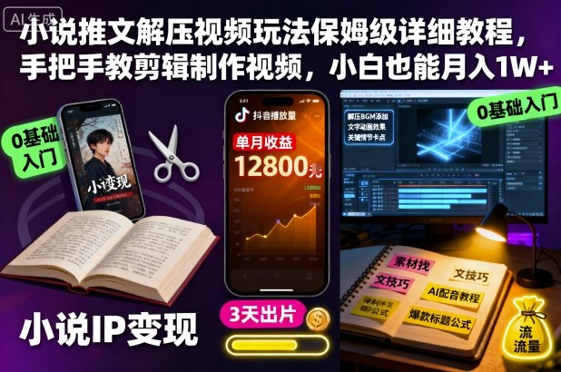 小说推文解压视频玩法保姆级详细教程，手把手教剪辑制作视频，小白也能月入1W+-云泽轻创网
