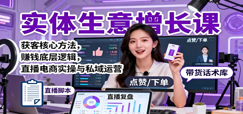 实体生意增长课:获客核心方法,赚钱底层逻辑,直播电商实操与私域运营-云泽轻创网