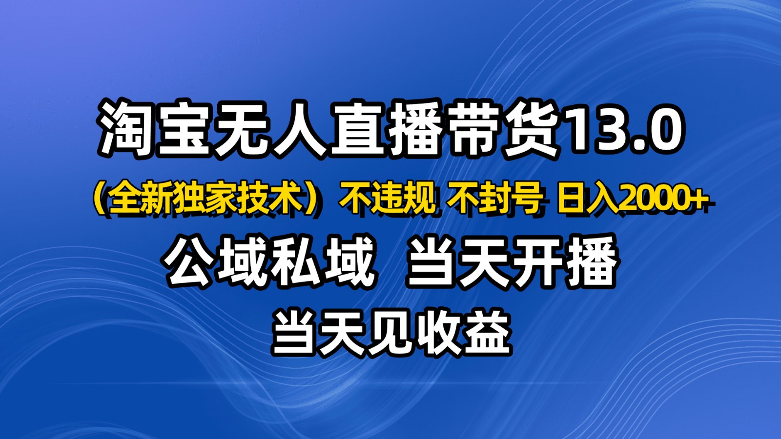 淘宝无人直播13.0，公域私域技术，不封号，不违规 布局下半年旺季赛道，日入2000+-云泽轻创网