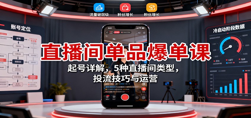 直播间单品爆单课:起号详解,5种直播间类型,投流技巧与运营-云泽轻创网