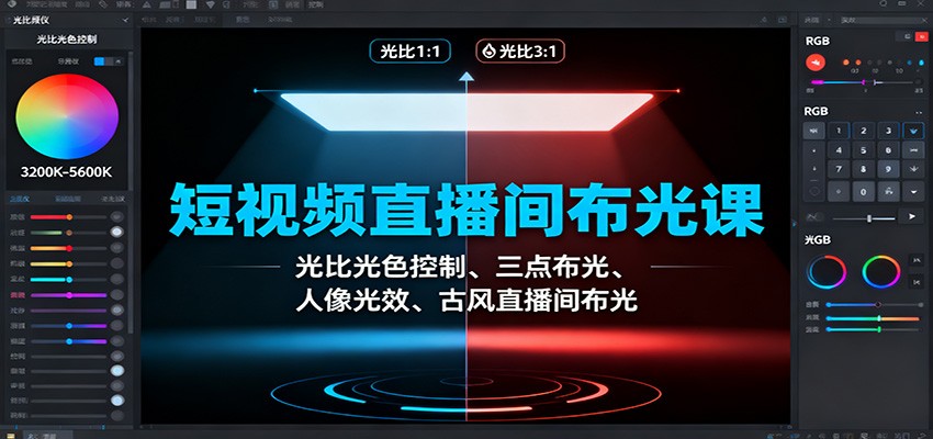 短视频直播间布光课:光比光色控制、三点布光、人像光效、古风直播间布光-云泽轻创网