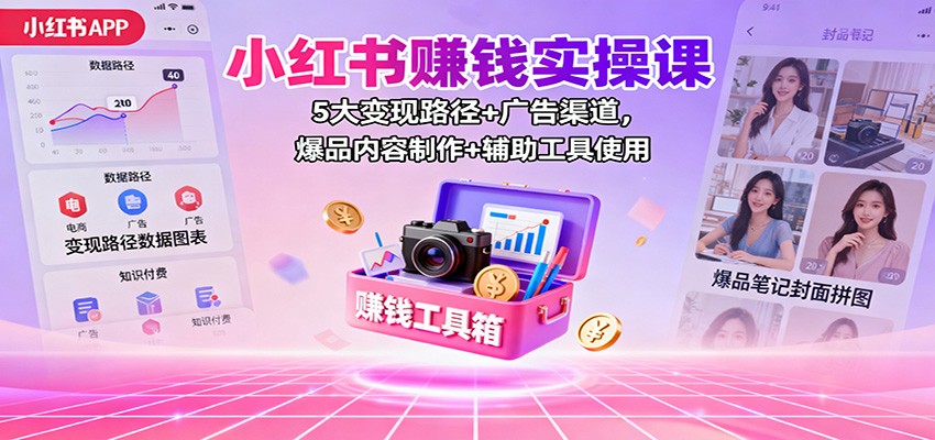 小红书赚钱实操课:5大变现路径+广告渠道,爆品内容制作+辅助工具使用-云泽轻创网