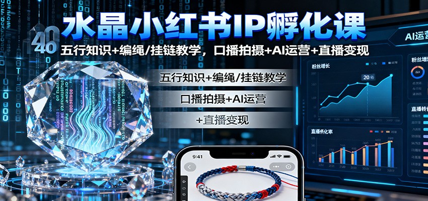 水晶小红书IP孵化课:五行知识+编绳/挂链教学,口播拍摄+AI运营+直播变现-云泽轻创网