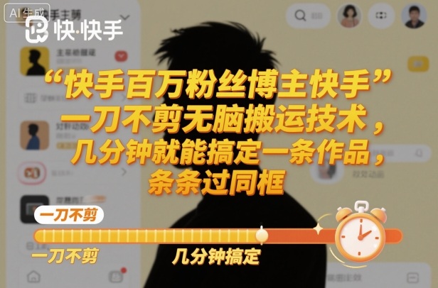 快手百万粉丝博主快手一刀不剪无脑搬运技术，几分钟就能搞定一条作品，条条过同框-云泽轻创网