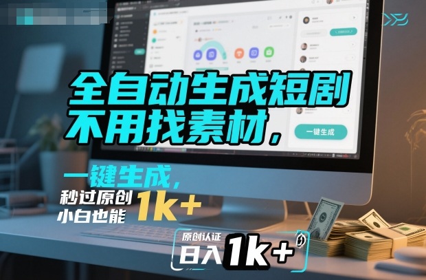 全自动生成短剧，不用找素材，不用剪辑，一键生成，秒过原创，小白也能轻松日入1k+【揭秘】-云泽轻创网