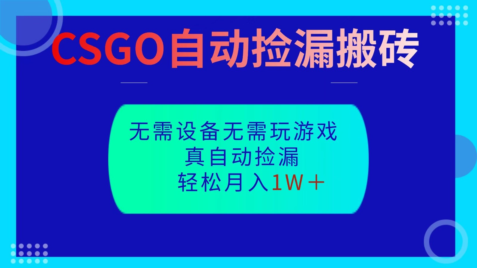 CSGO自动捡漏搬砖，当天操作当天见结果，无需了解游戏，包教包会包落地-云泽轻创网