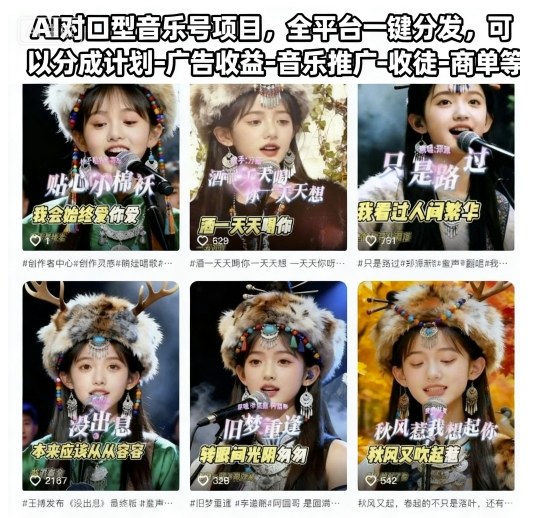 AI对口型音乐号项目，全平台一键分发，可以分成计划-广告收益-音乐推广-收徒-商单等-云泽轻创网