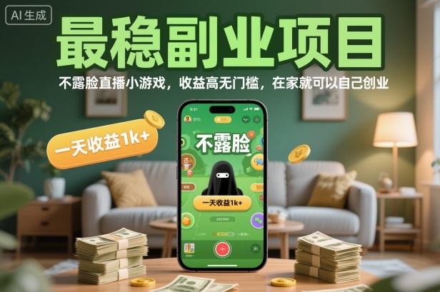 最稳副业项目，不露脸直播小游戏，收益高无门槛，一天收益1k+，在家就可以自己创业【揭秘】-云泽轻创网
