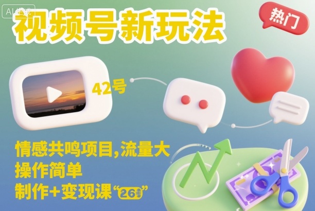 视频号新玩法，情感共鸣项目，流量大，操作简单，制作+变现课-云泽轻创网