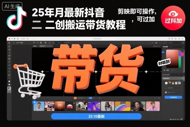 25年10月最新抖音二创搬运带货教程，剪映即可操作，可过抖加-云泽轻创网