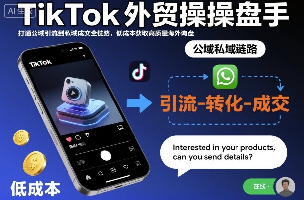 TikTok外贸操盘手，打通公域引流到私域成交全链路，低成本获取高质量海外询盘-云泽轻创网
