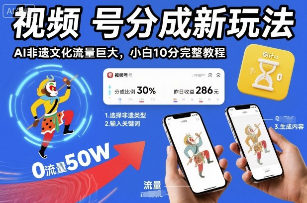 视频号分成新玩法，AI非遗文化流量巨大，小白10分钟搞定，完整教程-云泽轻创网