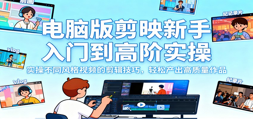 电脑版剪映新手入门到高阶实操，实操不同风格视频的剪辑技巧，轻松产出高质量作品-云泽轻创网