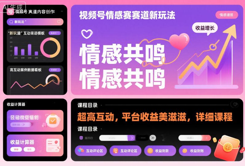 视频号情感赛道新玩法，超高互动，平台收益美滋滋，详细课程-云泽轻创网