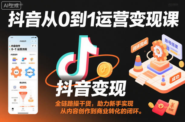 抖音从0到1运营变现课，全链路实操干货，助力新手实现从内容创作到商业转化的闭环-云泽轻创网