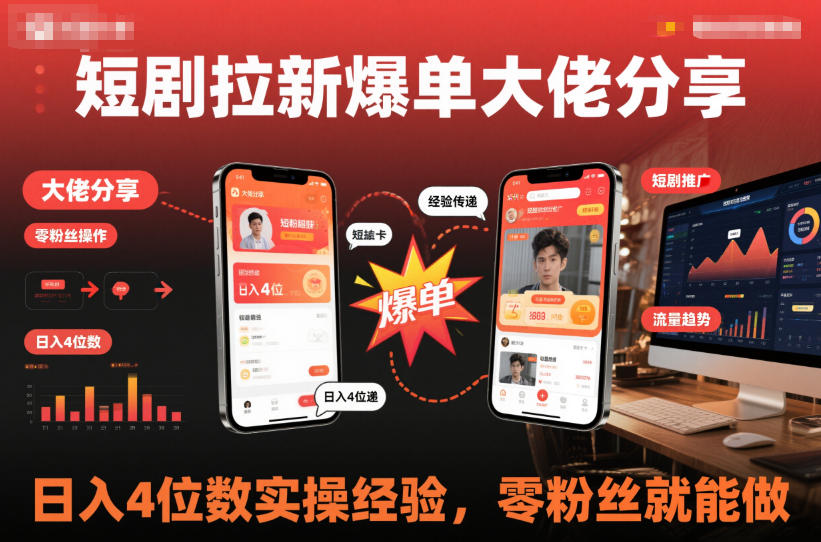 短剧拉新爆单大佬分享日入4位数实操经验，零粉丝就能做-云泽轻创网