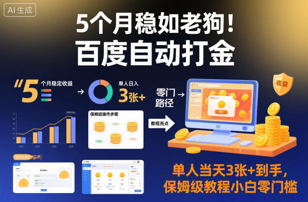 5个月稳如老狗！百度自动打金，单人当天3张+到手，保姆级教程小白零门槛【揭秘】-云泽轻创网