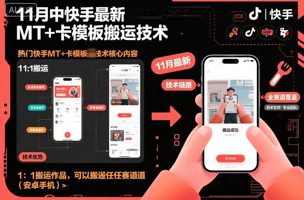 11月中快手最新MT+卡模板搬运技术，1：1搬运作品，可以搬运任何赛道(安卓手机)-云泽轻创网