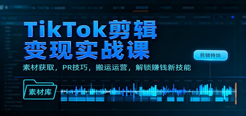 TikTok剪辑变现实战课：素材获取，PR技巧，搬运运营，解锁赚钱新技能-云泽轻创网