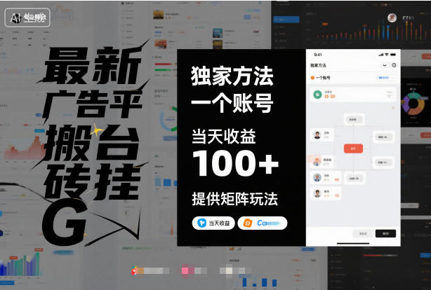 最新广告平台搬砖挂G，独家方法，一个账号，当天收益100+，提供矩阵玩法【揭秘】-云泽轻创网