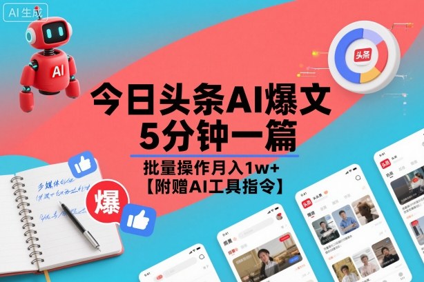 今日头条AI爆文，5分钟一篇，批量操作月入1w+【附赠AI工具指令】-云泽轻创网