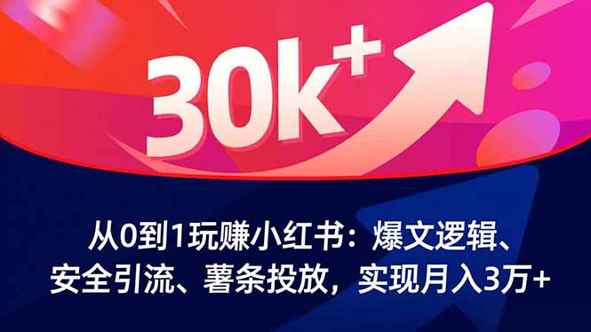 从0到1玩赚小红书：爆文逻辑、安全引流、薯条投放，实现月入3万+-云泽轻创网