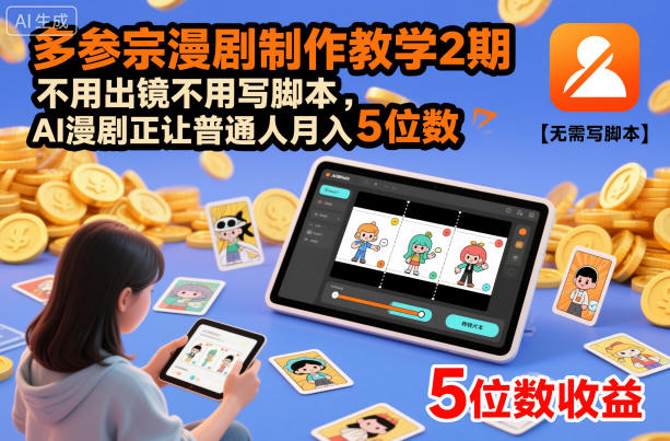 多参宗漫剧制作教学2期，不用出镜不用写脚本，AI漫剧正让普通人月入5位数-云泽轻创网