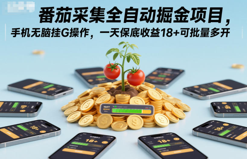 番茄采集全自动掘金项目，手机无脑挂G操作，一天保底收益18+可批量多开【揭秘】-云泽轻创网
