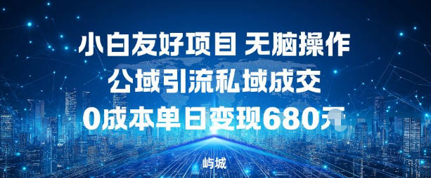 小白友好项目，无脑操作，公域引流私域成交，0成本单日变现680米-云泽轻创网