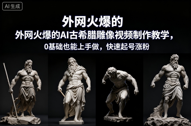外网火爆的AI古希腊雕像视频制作教学，0基础也能上手做，快速起号涨粉-云泽轻创网
