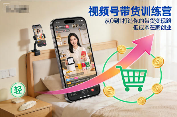 视频号带货训练营，从0到1打造你的带货变现路，低成本在家创业-云泽轻创网