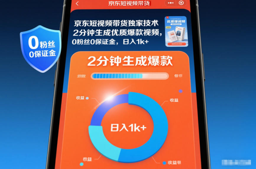 京东短视频带货独家技术，2分钟生成一条优质爆款视频，0粉丝0保证金，日入1k+【揭秘】-云泽轻创网