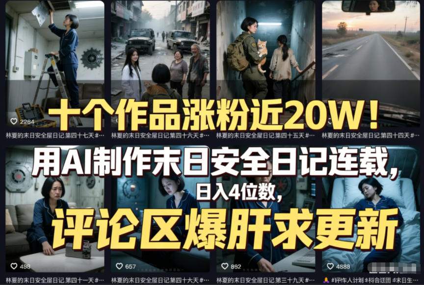十个作品涨粉近20W！用AI制作末日安全日记连载，日入4位数，评论区爆肝求更新(附详细步骤)-云泽轻创网