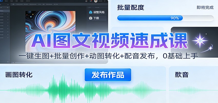 AI图文视频速成课：一键生图+批量创作+动图转化+配音发布，0基础上手-云泽轻创网