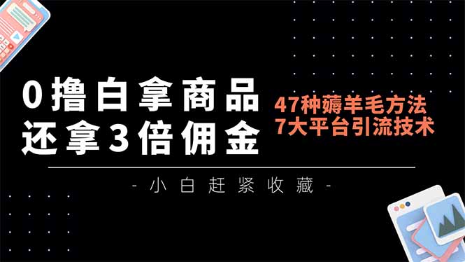 0撸白拿商品，还拿3倍佣金，47种薅羊毛方法，7大平台全方位引流技术教学，精专月入过万-云泽轻创网