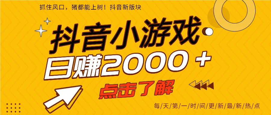 5年爆火的抖音小游戏项目，一部手机日入2000+-云泽轻创网