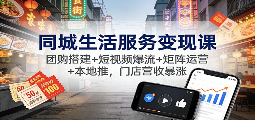 同城生活服务变现课:团购搭建+短视频爆流+矩阵运营+本地推,门店营收暴涨-云泽轻创网