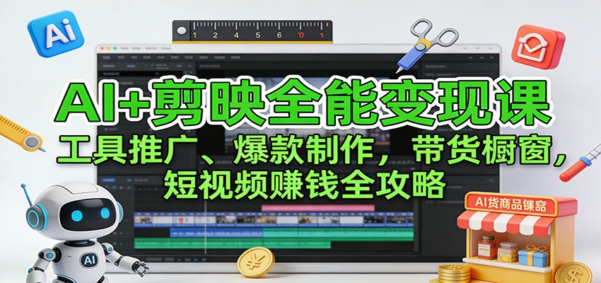 AI+剪映全能变现课：工具推广、爆款制作、带货橱窗，短视频赚钱全攻略-云泽轻创网