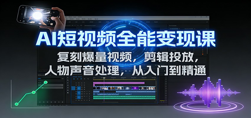 AI短视频全能变现课：复刻爆量视频，剪辑投放，人物声音处理，从入门到精通-云泽轻创网