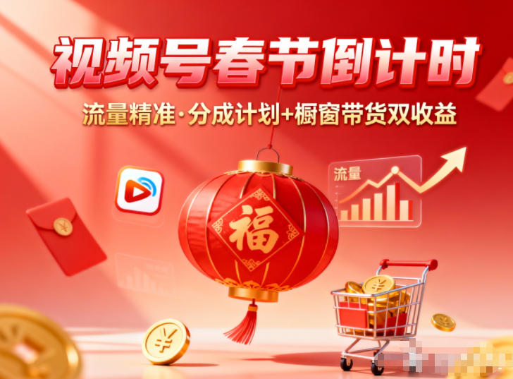 视频号做春节倒计时，流量精准，分成计划+橱窗带货双收益-云泽轻创网