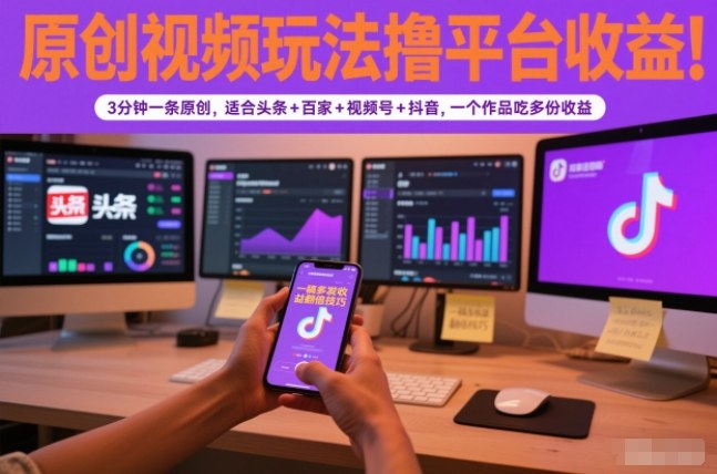 原创视频玩法撸平台收益，3分钟一条原创，适合头条+百家+视频号+抖音，一个作品吃多份收益-云泽轻创网