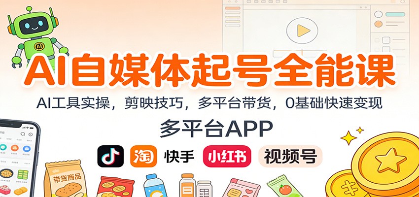 AI自媒体起号全能课:AI工具实操,剪映技巧,多平台带货,0基础快速变现-云泽轻创网