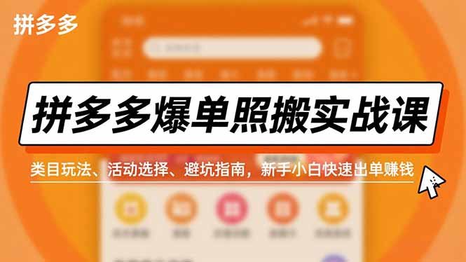 拼多多爆单照搬实战课，类目玩法、活动选择、避坑指南，新手小白快速出单赚钱-云泽轻创网