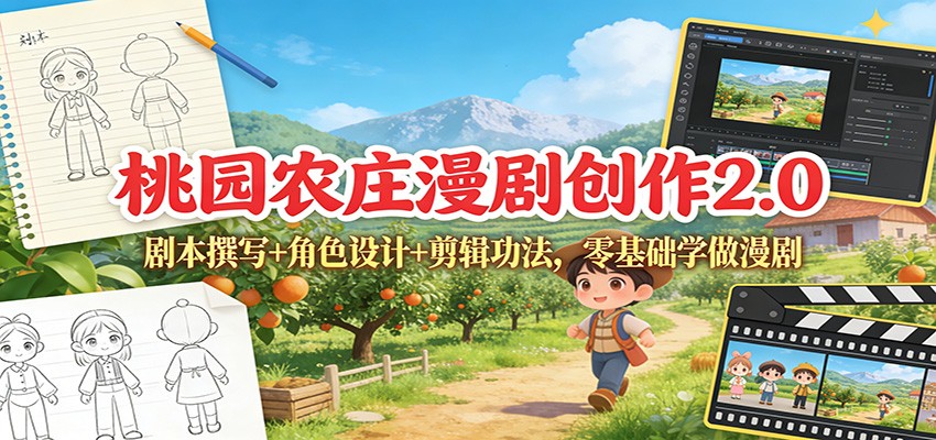 桃园农庄漫剧创作2.0:剧本撰写+角色设计+剪辑功法,零基础学做漫剧-云泽轻创网