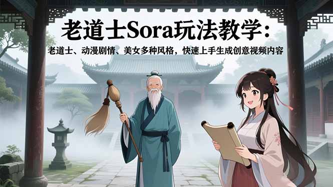 老道士Sora玩法教学：老道士、动漫剧情、美女多种风格，快速上手生成创意视频内容-云泽轻创网