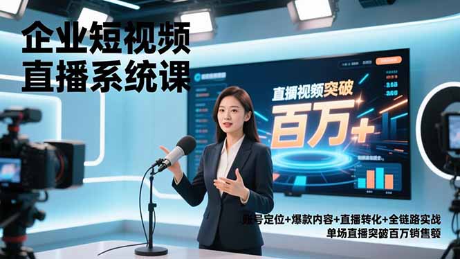企业短视频直播系统课，账号定位+爆款内容+直播转化+全链路实战，单场直播突破百万销售额-云泽轻创网