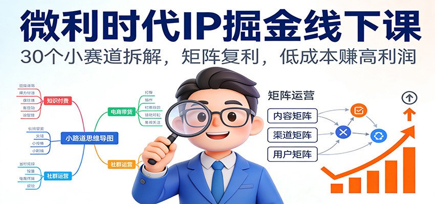 微利时代IP掘金线下课:30个小赛道拆解,矩阵复利,低成本赚高利润-云泽轻创网