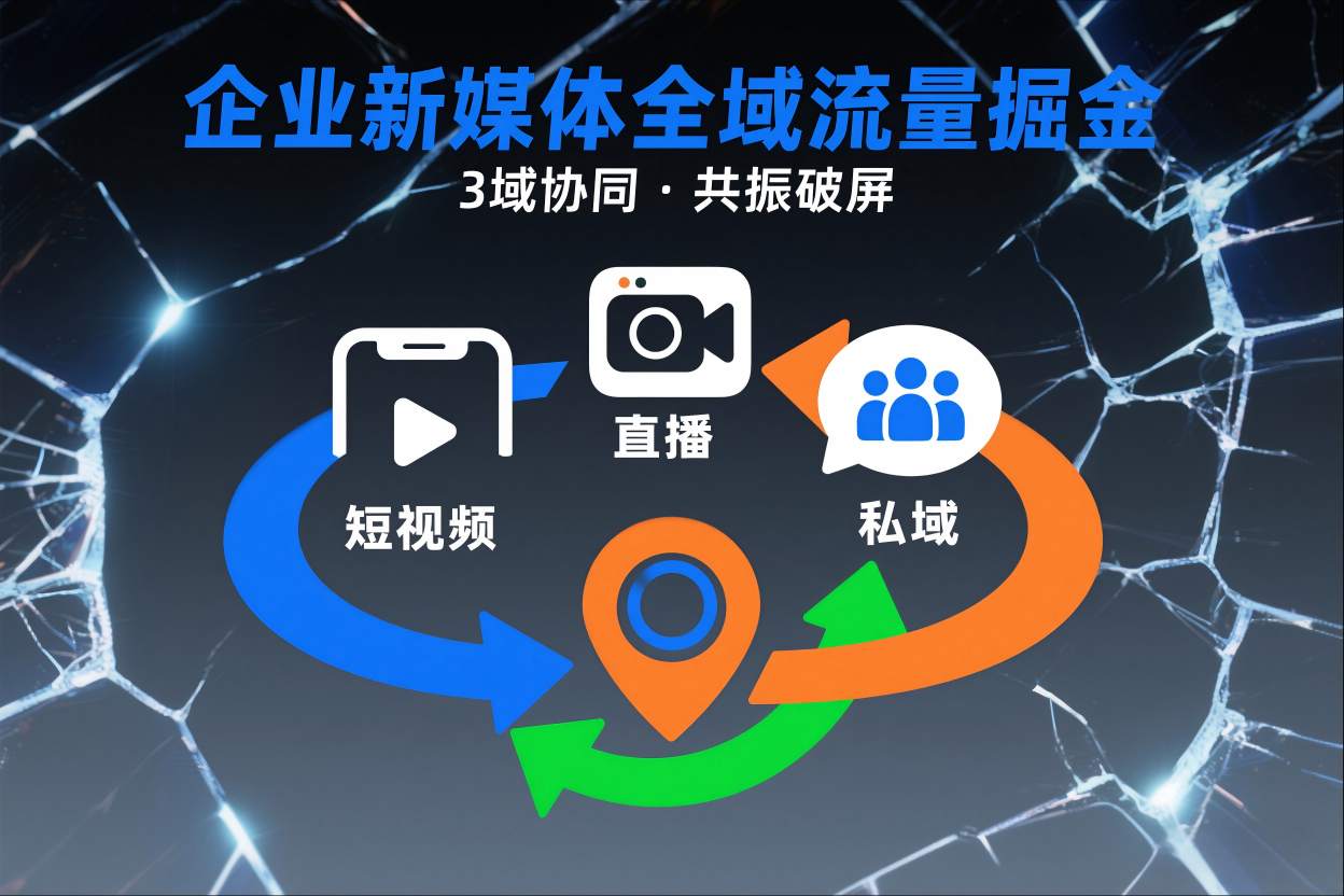 短视频全域商业模式，企业新媒体全域流量掘金，3域协同，共振破屏，短视频-直播-私域-地域-云泽轻创网